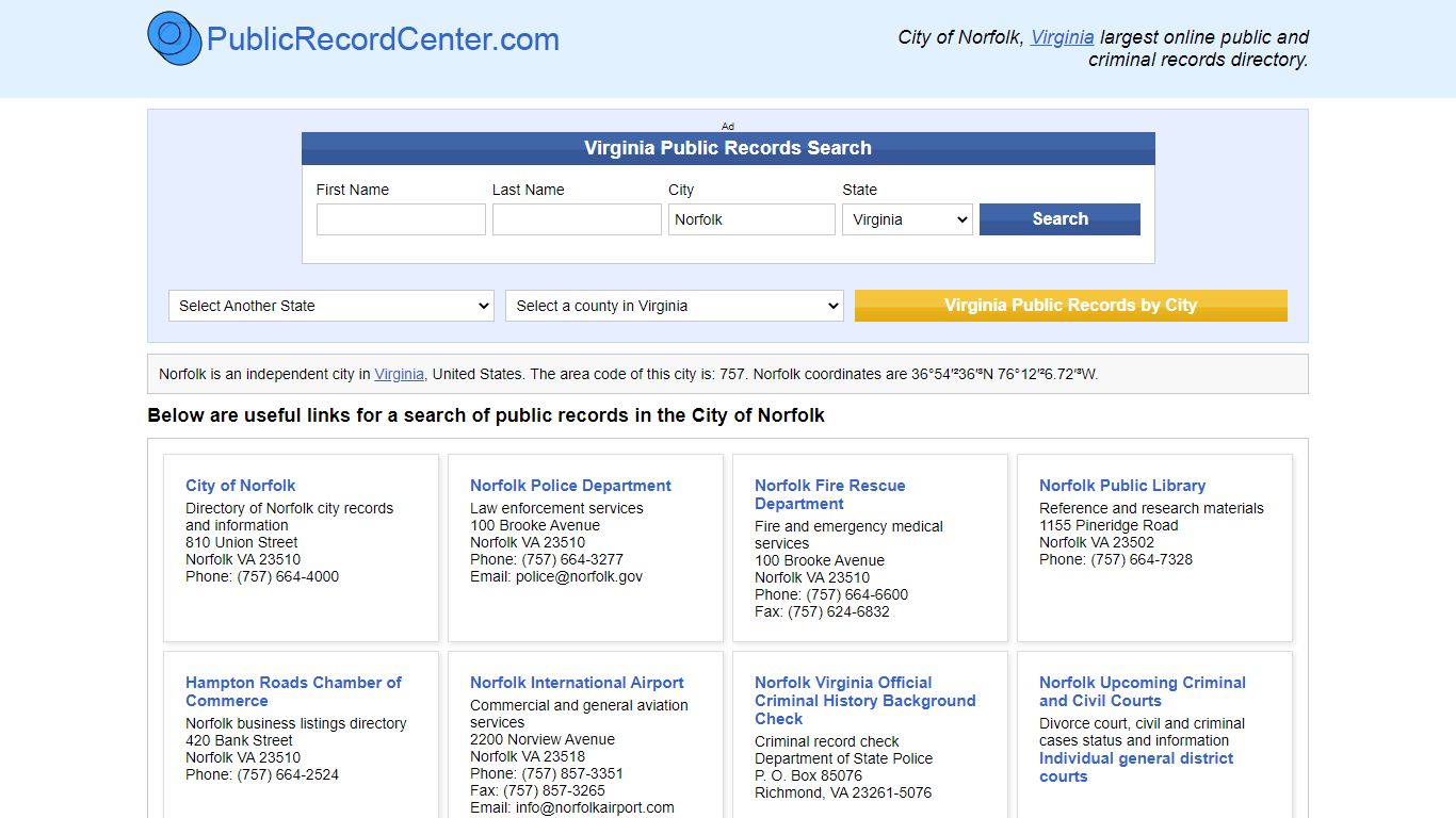 Norfolk, Virginia Public Records and Criminal Background Check